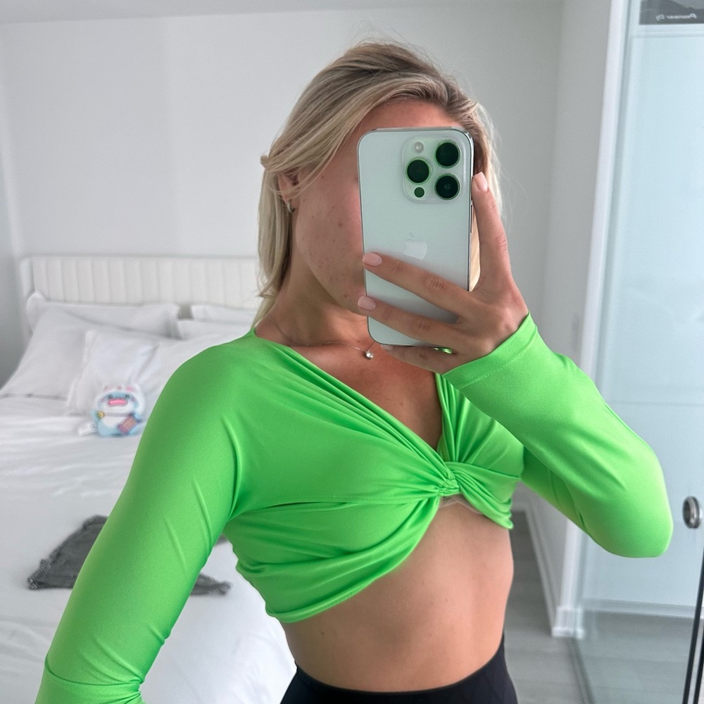 Coperni Neon Green Twist Cropped Blouse